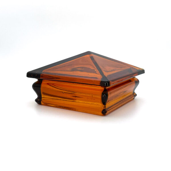 Perspective View Of Amber Yellow Woodway Glass Post Cap For 4 Inch Square Post