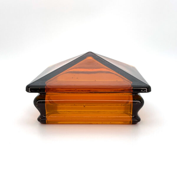 Side View Of Amber Yellow Woodway Glass Post Cap For 4 Inch Square Post