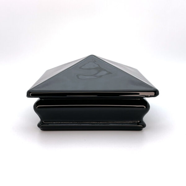 Side View Of Onyx Black Woodway Glass Post Cap For 4 Inch Square Post