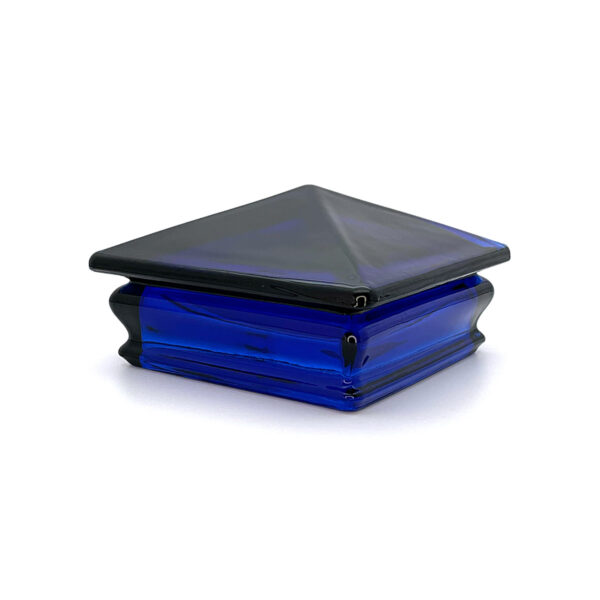 Perspective View Of Cobalt Blue Woodway Glass Post Cap For 4 Inch Square Post
