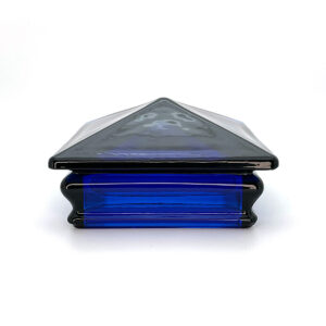 Side View Of Cobalt Blue Woodway Glass Post Cap For 4 Inch Square Post
