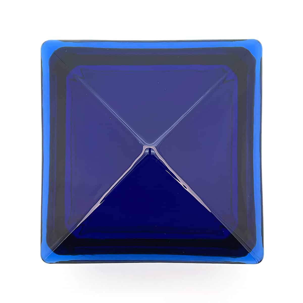 Top View Of Cobalt Blue Woodway Glass Post Cap For 4 Inch Square Post